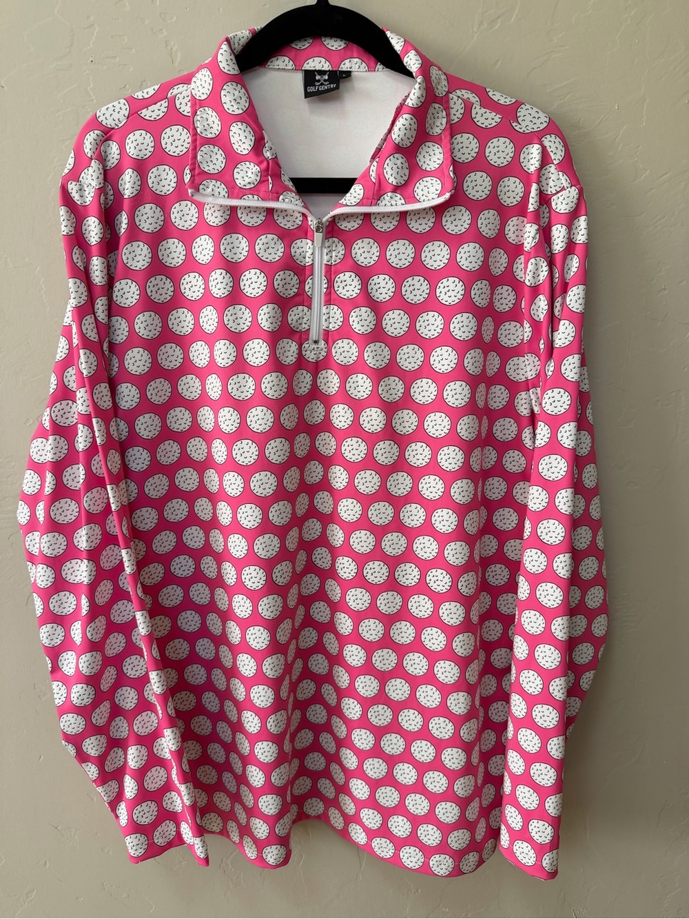 Golf Gentry 1/4 Zip Long Sleeve Mens Size L Pink Golf Balls Loud Party Design